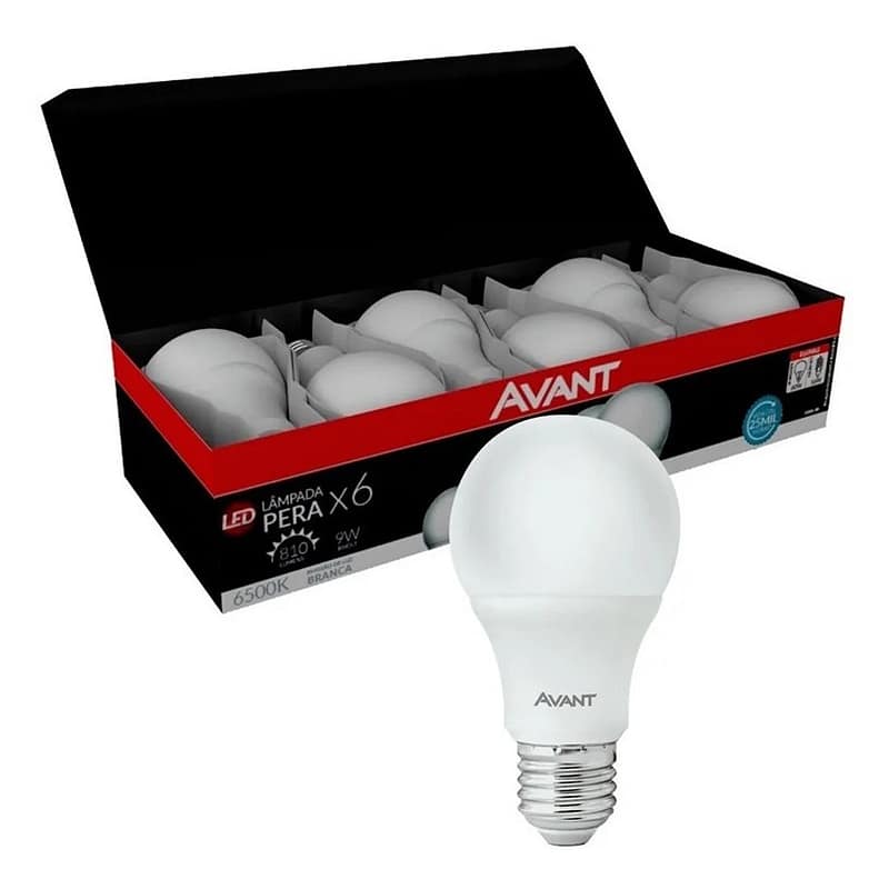 Kit Caixa 6 Lâmpadas Bulbo 9w 6500k Branco Frio Avant Bivolt
